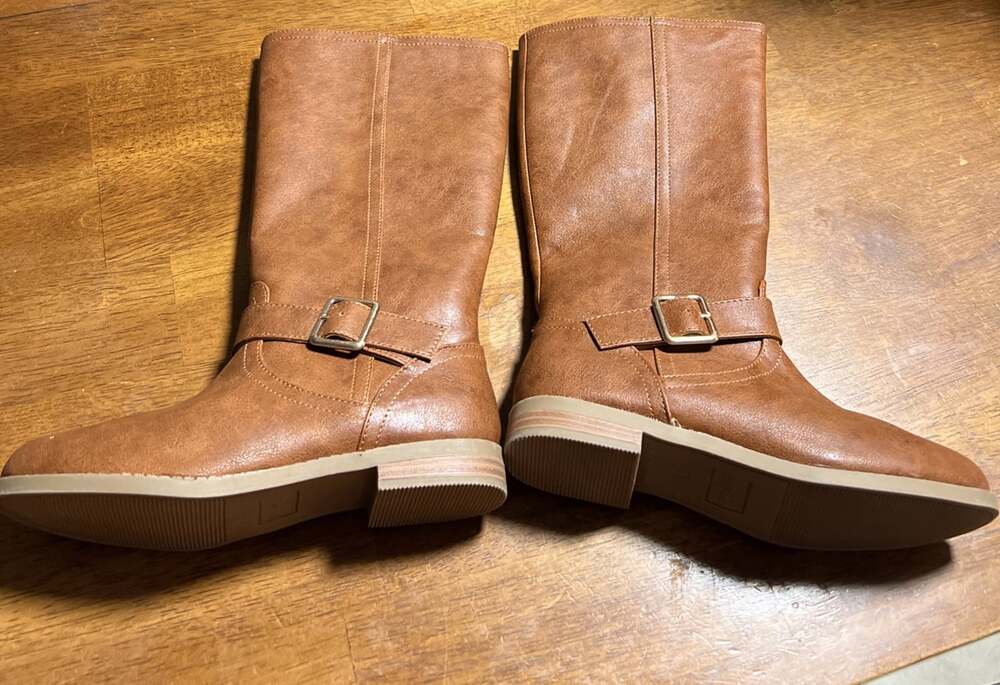 Cat & Jack Brown Leather Knee High Riding Boots US 3 Zip Round Toe